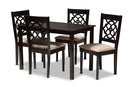 Papua Sand Fabric Upholstered Espresso Brown Finished 5-Piece Wood Dining Set Baxton