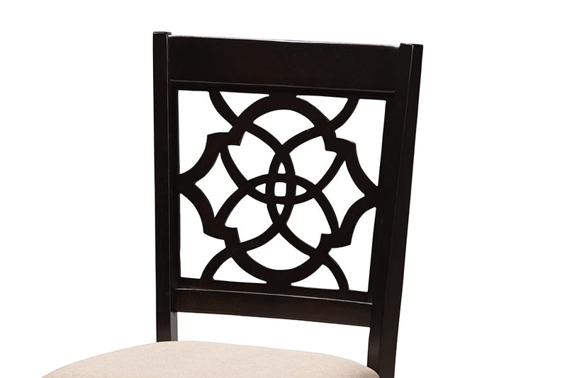 Papua Sand Fabric Upholstered Espresso Brown Finished 5-Piece Wood Dining Set Baxton