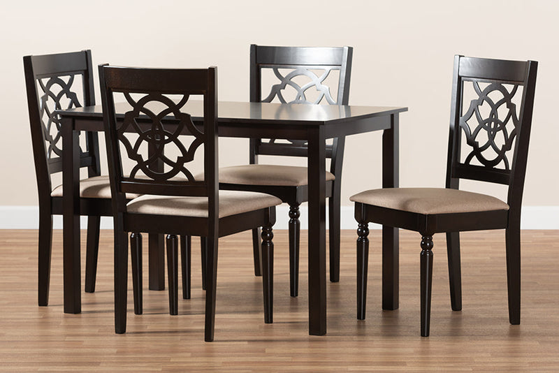 Papua Sand Fabric Upholstered Espresso Brown Finished 5-Piece Wood Dining Set Baxton