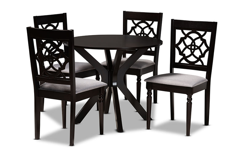 Milena Modern and Contemporary Gray Fabric Upholstered and Dark Brown Finished Wood 5-Piece Dining Set
