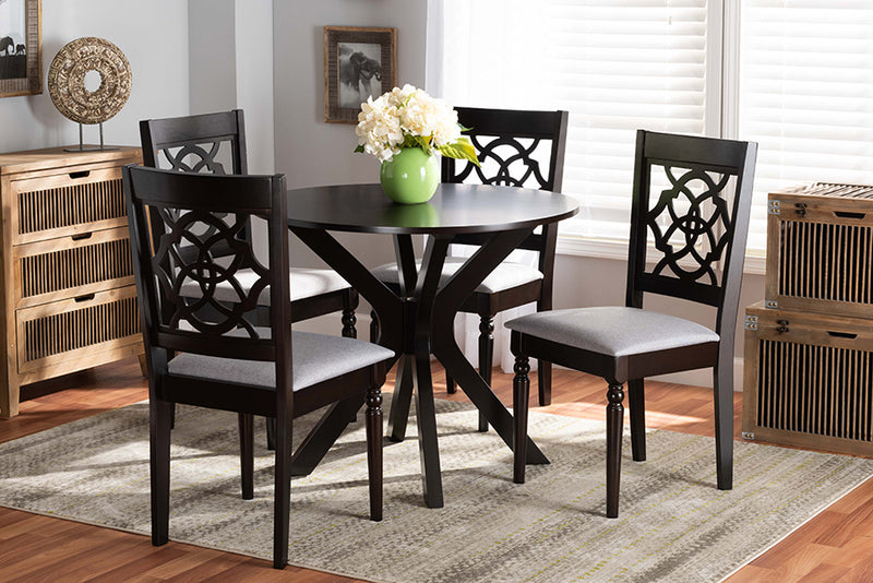 Milena Modern and Contemporary Gray Fabric Upholstered and Dark Brown Finished Wood 5-Piece Dining Set