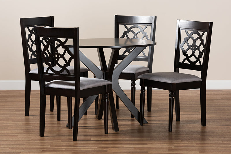 Milena Modern and Contemporary Gray Fabric Upholstered and Dark Brown Finished Wood 5-Piece Dining Set