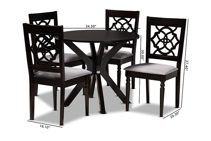 Milena Modern and Contemporary Gray Fabric Upholstered and Dark Brown Finished Wood 5-Piece Dining Set