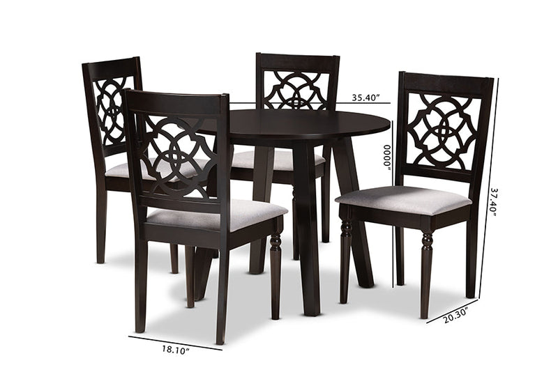 Reed Gray Fabric Upholstered and Walnut Brown 5-Piece Dining Set Baxton
