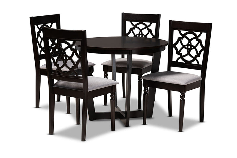Westham Gray Fabric Upholstered and Dark Brown 5-Piece Dining Set Baxton
