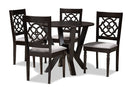 Louetta Gray Fabric Upholstered and Dark Brown 5-Piece Dining Set Baxton