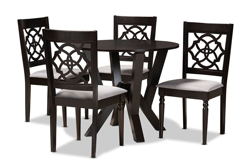 Louetta Gray Fabric Upholstered and Dark Brown 5-Piece Dining Set Baxton