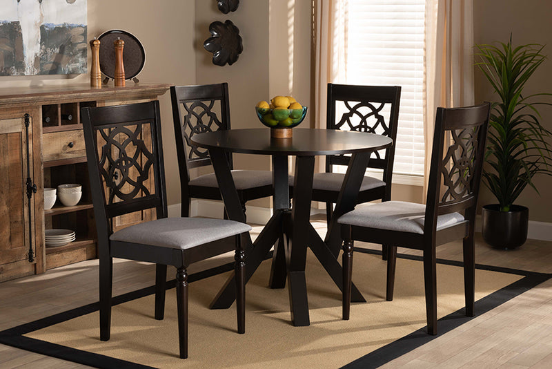 Louetta Modern and Contemporary Gray Fabric Upholstered and Dark Brown Finished Wood 5-Piece Dining Set