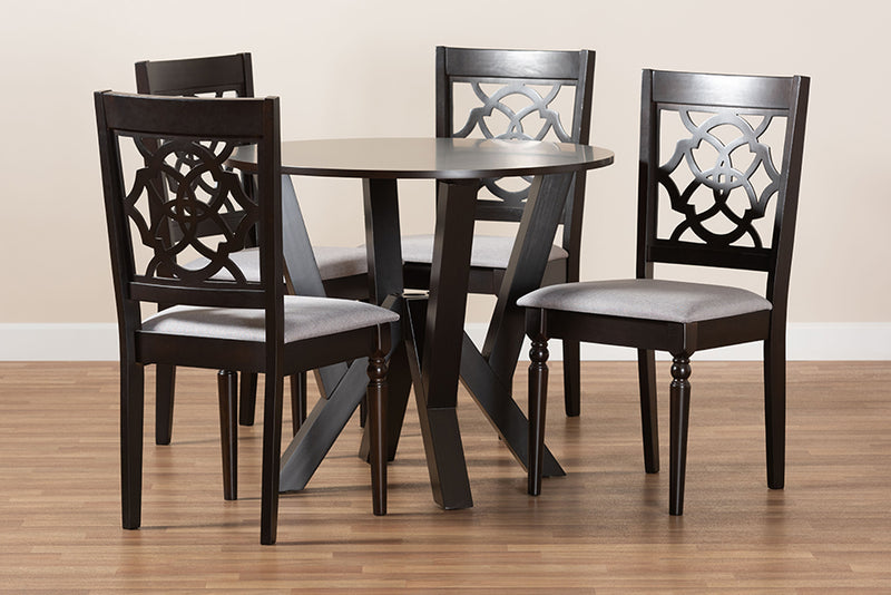 Louetta Modern and Contemporary Gray Fabric Upholstered and Dark Brown Finished Wood 5-Piece Dining Set