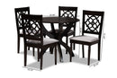 Esme Gray Fabric Upholstered and Dark Brown 5-Piece Dining Set Baxton