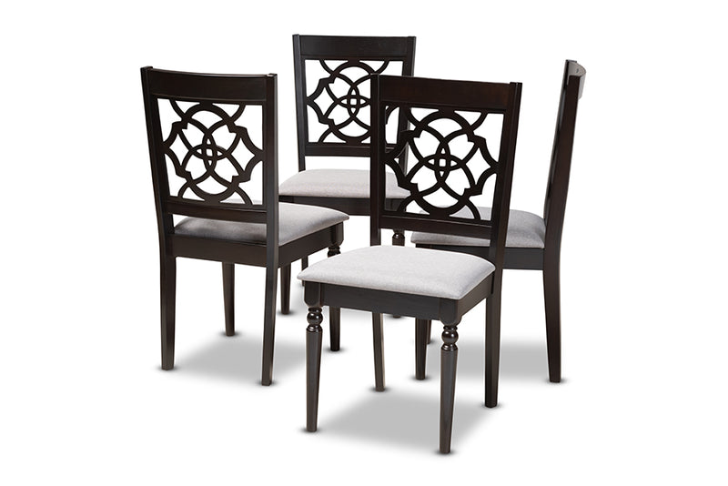 Papua Modern and Contemporary Gray Fabric Upholstered Espresso Brown Finished Wood Dining Chair Set of 4