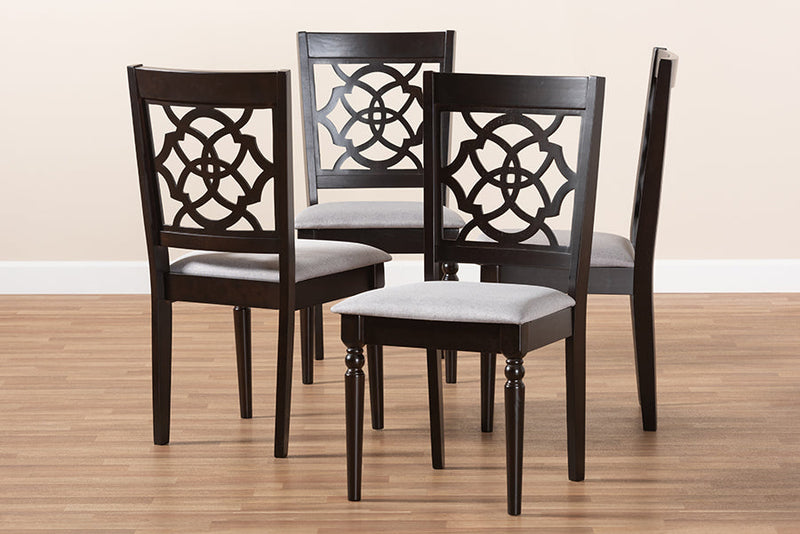 Papua Gray Fabric Upholstered Espresso Brown Dining Chair Set of 4 Baxton
