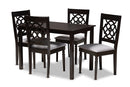 Papua Gray Fabric Upholstered Espresso Brown Finished 5-Piece Wood Dining Set Baxton