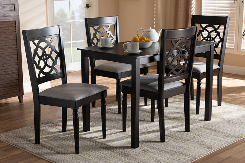 Papua Gray Fabric Upholstered Espresso Brown Finished 5-Piece Wood Dining Set Baxton