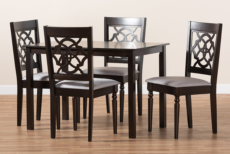 Papua Modern and Contemporary Gray Fabric Upholstered Espresso Brown Finished 5-Piece Wood Dining Set