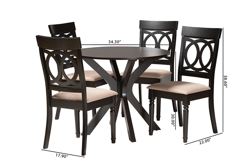 Sasa Modern Sand Fabric and Dark Brown Finished Wood 5-Piece Dining Set