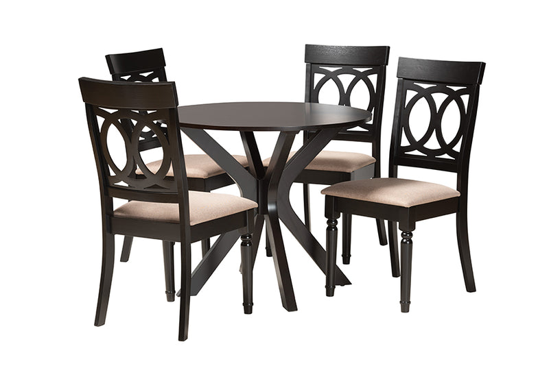 Sasa Modern Sand Fabric and Dark Brown Finished Wood 5-Piece Dining Set