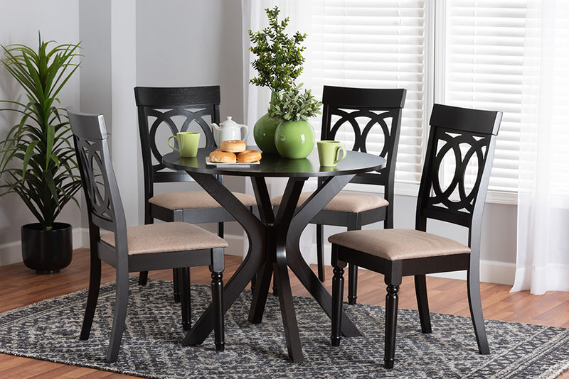 Sasa Modern Sand Fabric and Dark Brown Finished Wood 5-Piece Dining Set