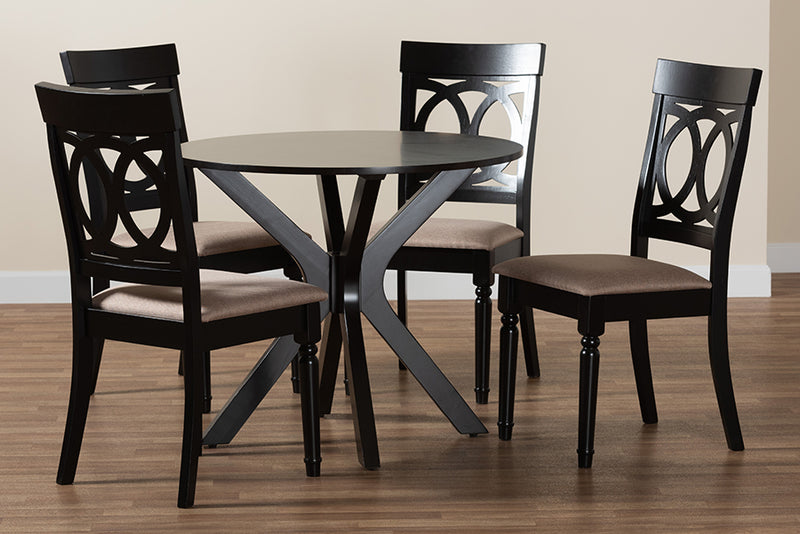 Sasa Modern Sand Fabric and Dark Brown Finished Wood 5-Piece Dining Set