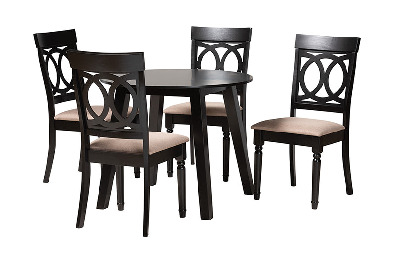 Elsbeth Modern Beige Fabric and Dark Brown Finished Wood 5-Piece Dining Set