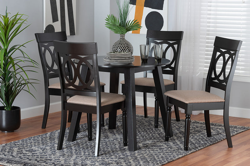 Elsbeth Modern Beige Fabric and Dark Brown Finished Wood 5-Piece Dining Set