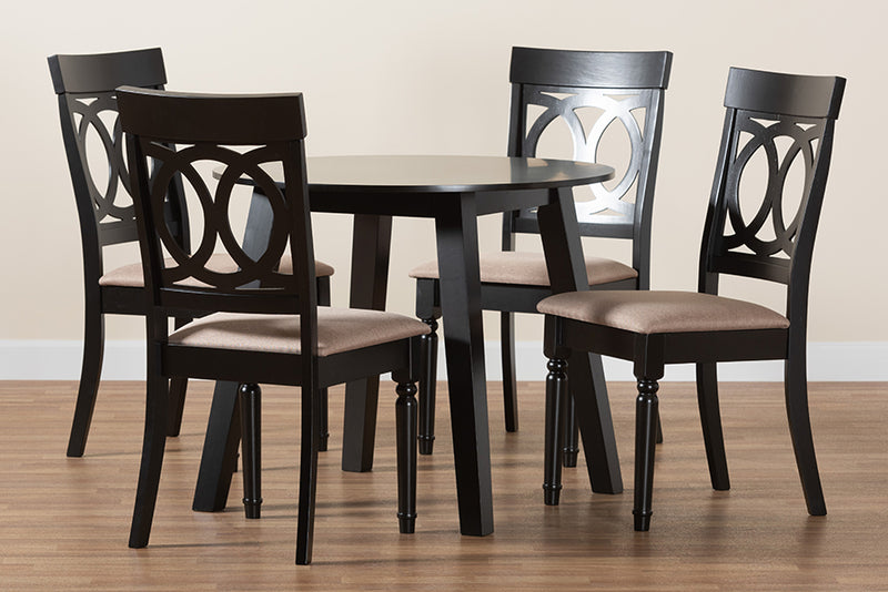 Elsbeth Modern Beige Fabric and Dark Brown Finished Wood 5-Piece Dining Set