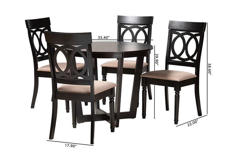 Louane Modern Beige Fabric and Dark Brown 5-Piece Dining Set Baxton