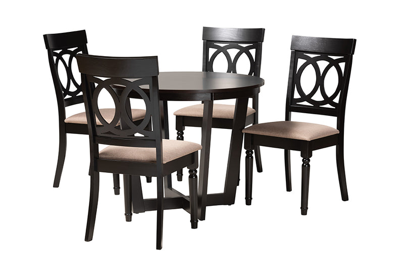 Louane Modern Beige Fabric and Dark Brown Finished Wood 5-Piece Dining Set