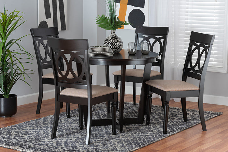 Louane Modern Beige Fabric and Dark Brown Finished Wood 5-Piece Dining Set