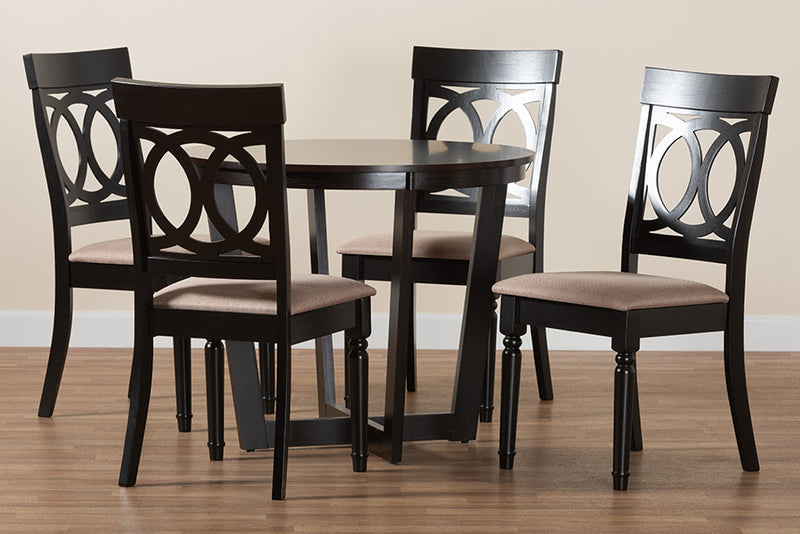 Louane Modern Beige Fabric and Dark Brown Finished Wood 5-Piece Dining Set