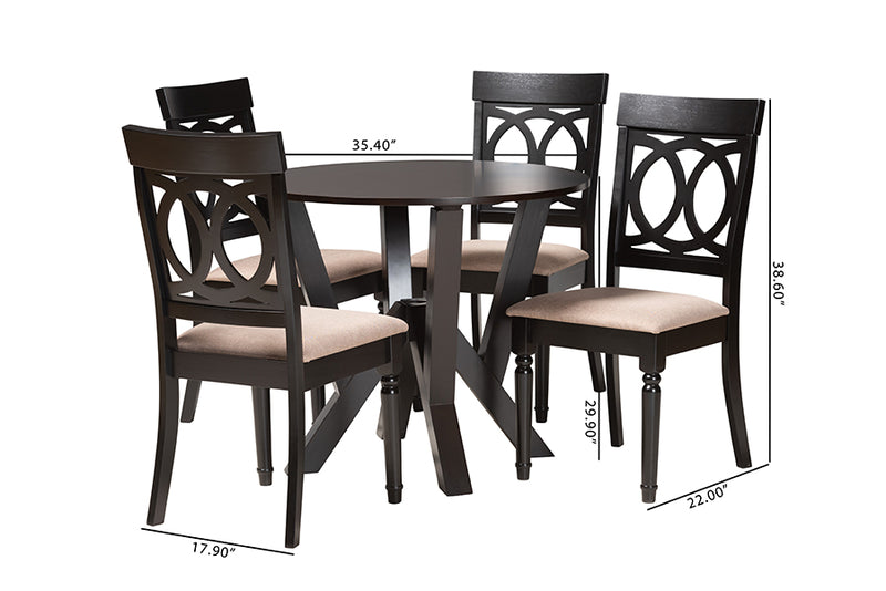 Earvin Modern Sand Fabric and Dark Brown Finished Wood 5-Piece Dining Set