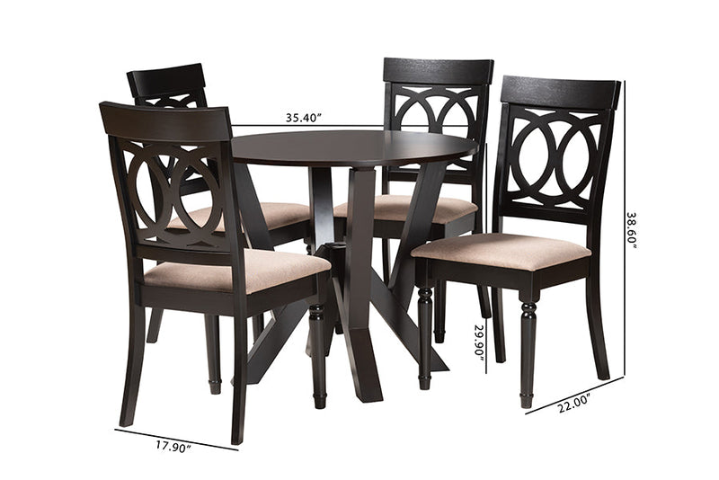 Earvin Modern Sand Fabric and Dark Brown 5-Piece Dining Set Baxton