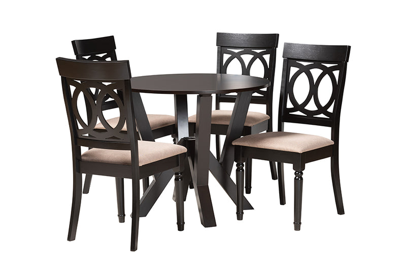 Earvin Modern Sand Fabric and Dark Brown Finished Wood 5-Piece Dining Set