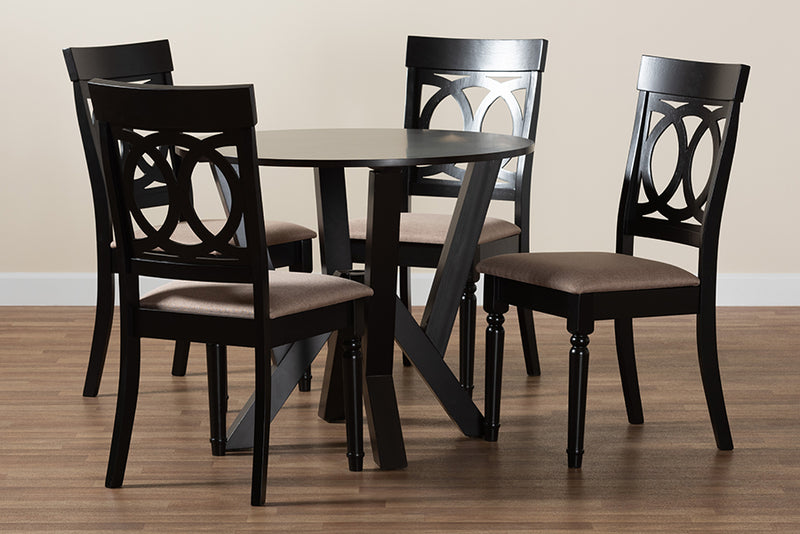 Earvin Modern Sand Fabric and Dark Brown Finished Wood 5-Piece Dining Set