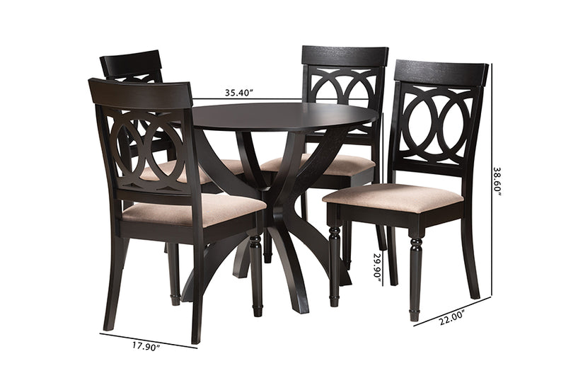 Benjen Modern Sand Fabric and Dark Brown Finished Wood 5-Piece Dining Set