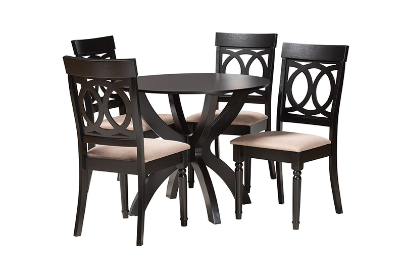 Benjen Modern Sand Fabric and Dark Brown Finished Wood 5-Piece Dining Set