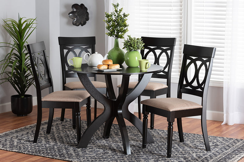 Benjen Modern Sand Fabric and Dark Brown Finished Wood 5-Piece Dining Set