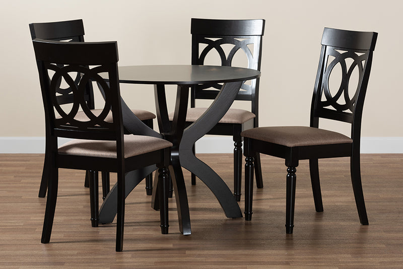 Benjen Modern Sand Fabric and Dark Brown Finished Wood 5-Piece Dining Set