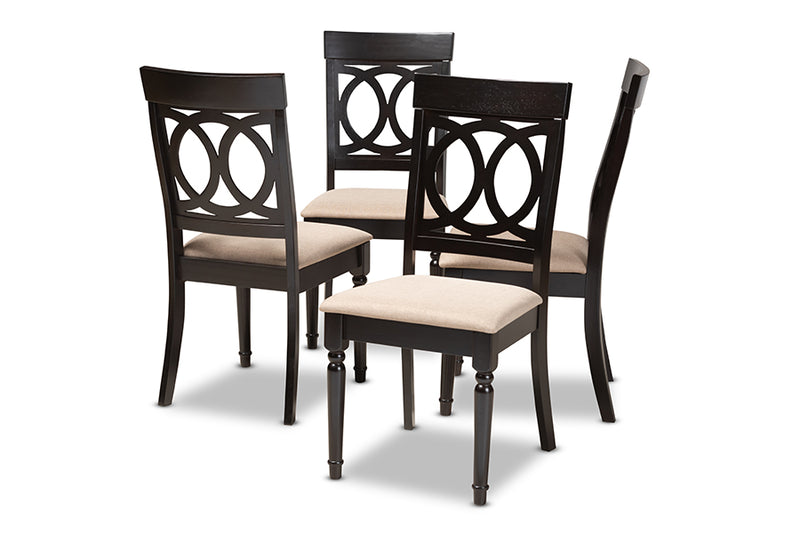 Felisa Modern and Contemporary Sand Fabric Upholstered Espresso Brown Finished Wood Dining Chair Set of 4