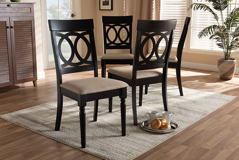 Felisa Sand Fabric Upholstered Espresso Brown Dining Chair Set of 4 Baxton