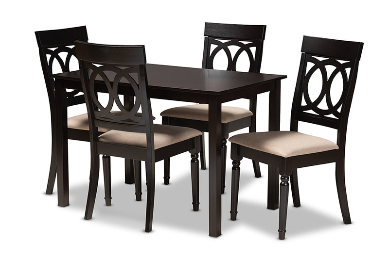 Felisa Modern and Contemporary Sand Fabric Upholstered Espresso Brown Finished 5-Piece Wood Dining Set