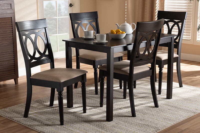 Felisa Modern and Contemporary Sand Fabric Upholstered Espresso Brown Finished 5-Piece Wood Dining Set