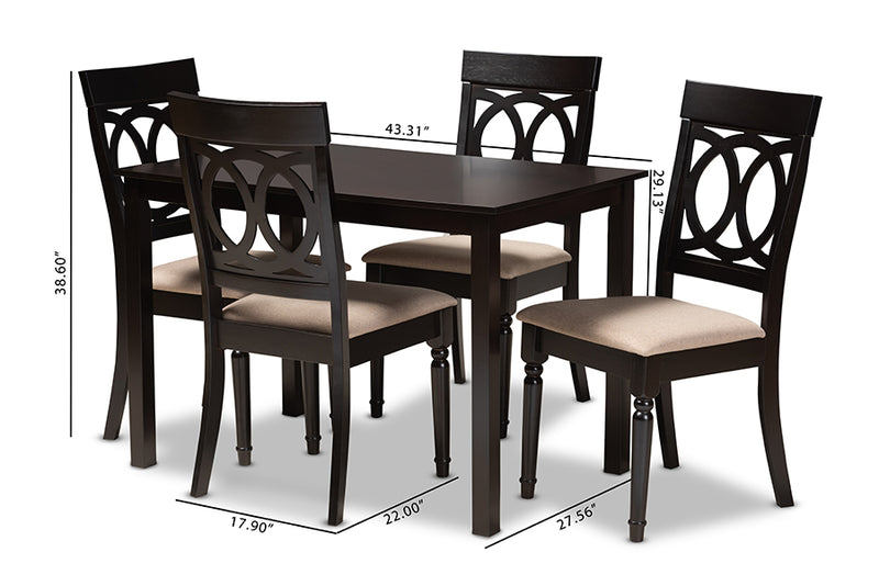 Felisa Modern and Contemporary Sand Fabric Upholstered Espresso Brown Finished 5-Piece Wood Dining Set