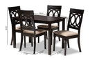 Felisa Sand Fabric Upholstered Espresso Brown Finished 5-Piece Wood Dining Set Baxton