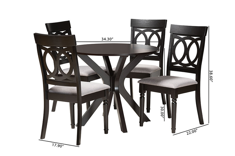 Sasa Modern Gray Fabric and Dark Brown Finished Wood 5-Piece Dining Set