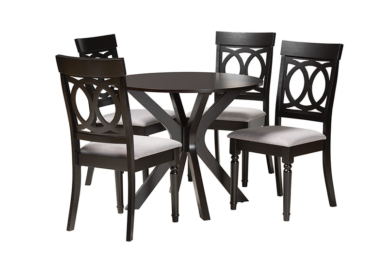 Sasa Modern Gray Fabric and Dark Brown Finished Wood 5-Piece Dining Set