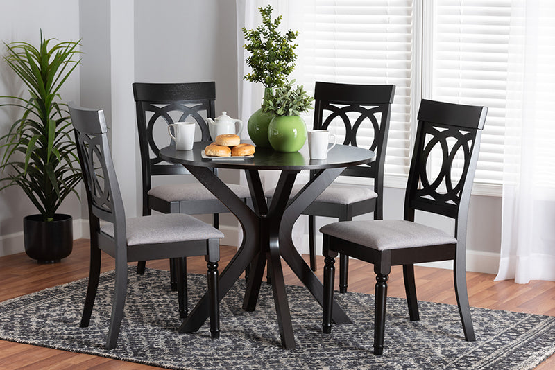 Sasa Modern Gray Fabric and Dark Brown Finished Wood 5-Piece Dining Set