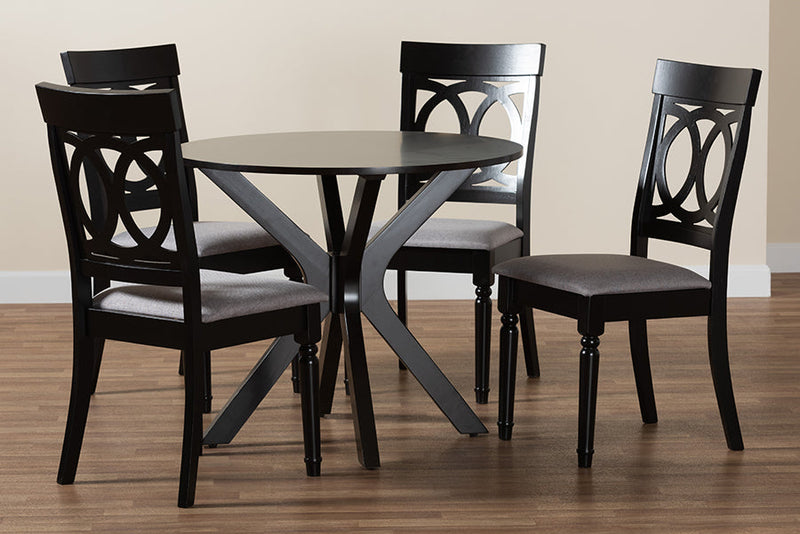 Sasa Modern Gray Fabric and Dark Brown 5-Piece Dining Set Baxton