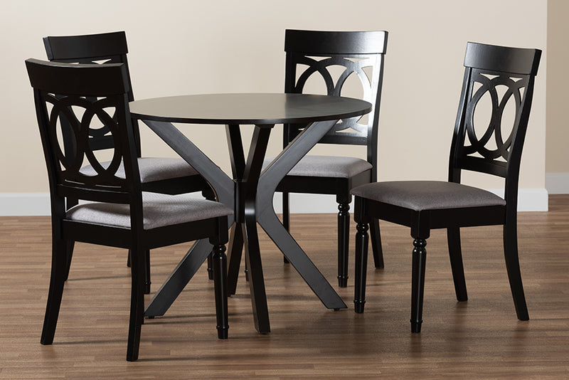 Sasa Modern Gray Fabric and Dark Brown Finished Wood 5-Piece Dining Set