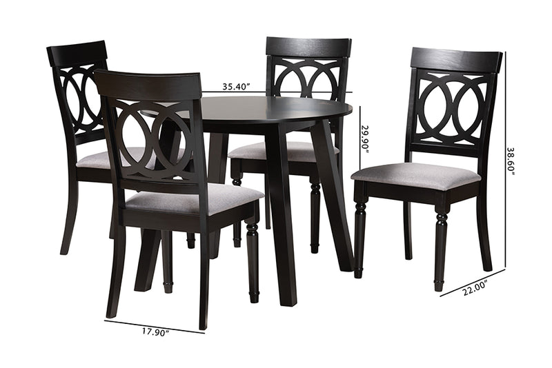 Elsbeth Modern Gray Fabric and Dark Brown Finished Wood 5-Piece Dining Set